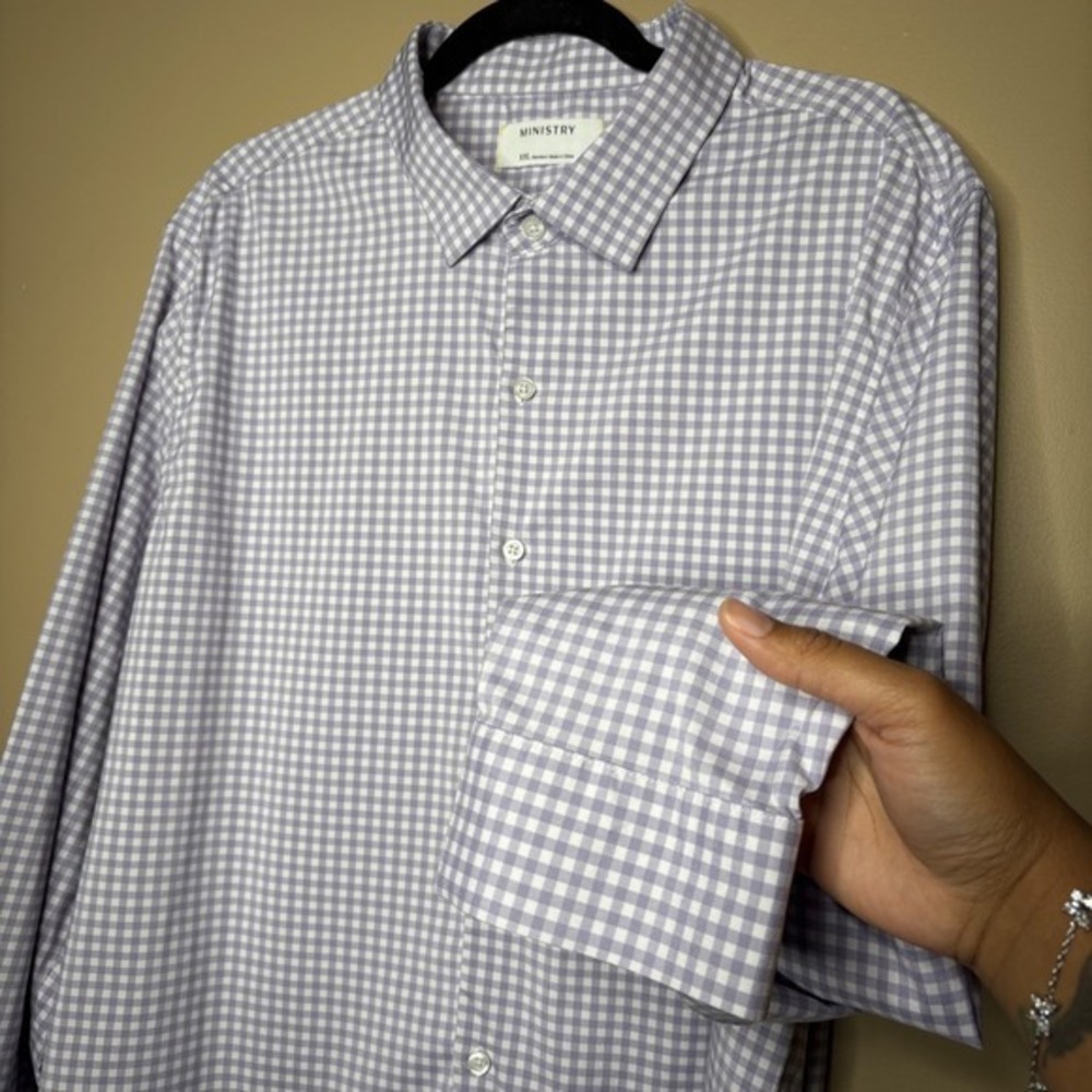 Ministry of Supply Men's Purple Gingham‎ Performance Dress Shirt Sz XXL Preppy